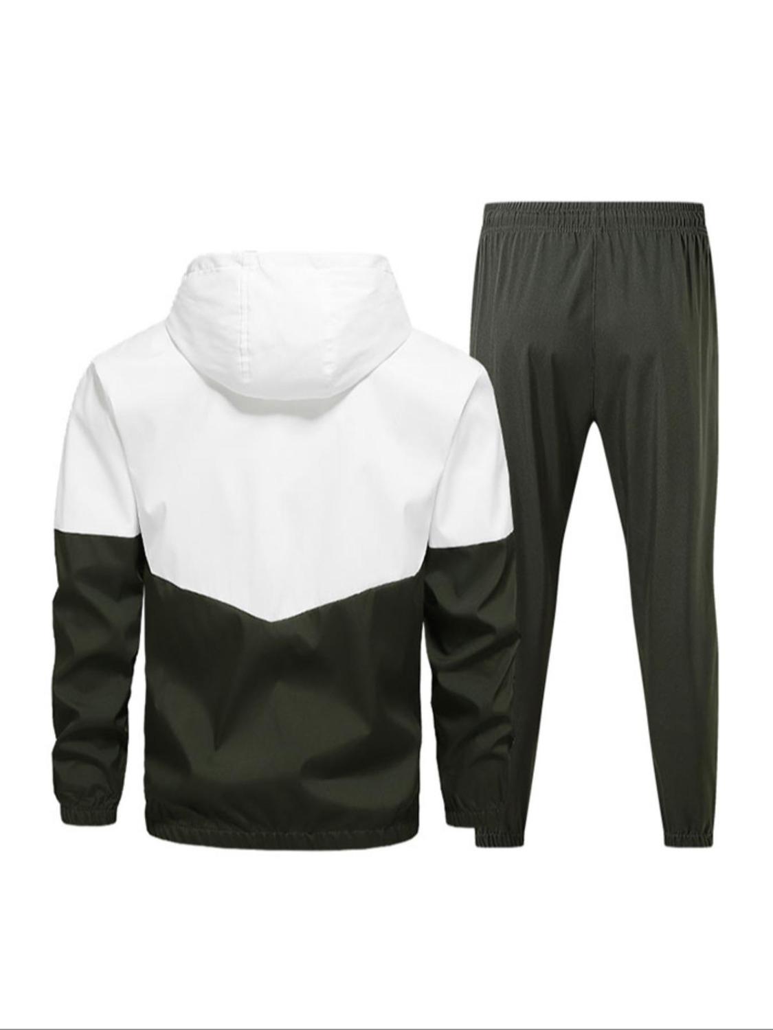 Two-piece Set Men's Colorblock Drawstring Zip Up Hoodie Elastic Waist Sweatpants Regular Fit Casual Long Sleeve Hooded Jacket Trousers For Fall Winter Men's Outfits For Daily Wear Starboy Outfits