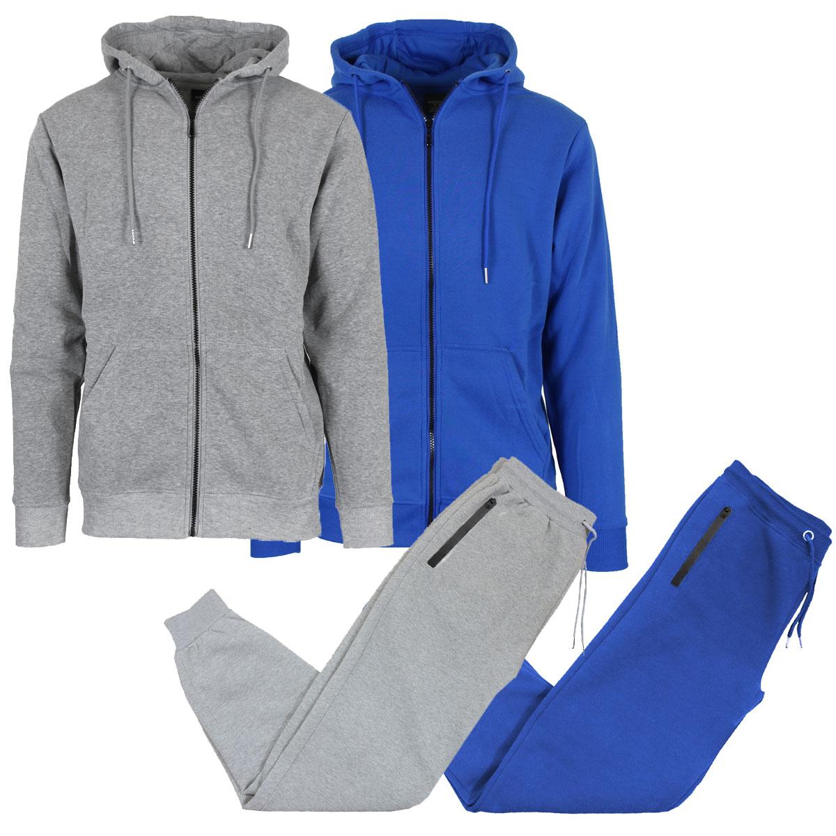 Mens 4-piece Fleece Zip Hoodie Jogger Set- 2 Full Sets- Classic Polar Tech Fleece Options Available