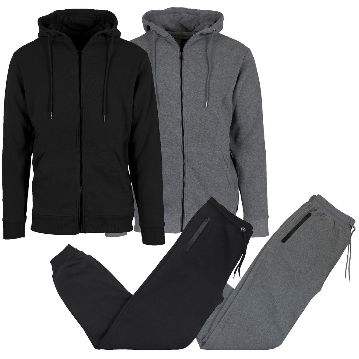 Mens 4-piece Fleece Zip Hoodie Jogger Set- 2 Full Sets- Classic Polar Tech Fleece Options Available