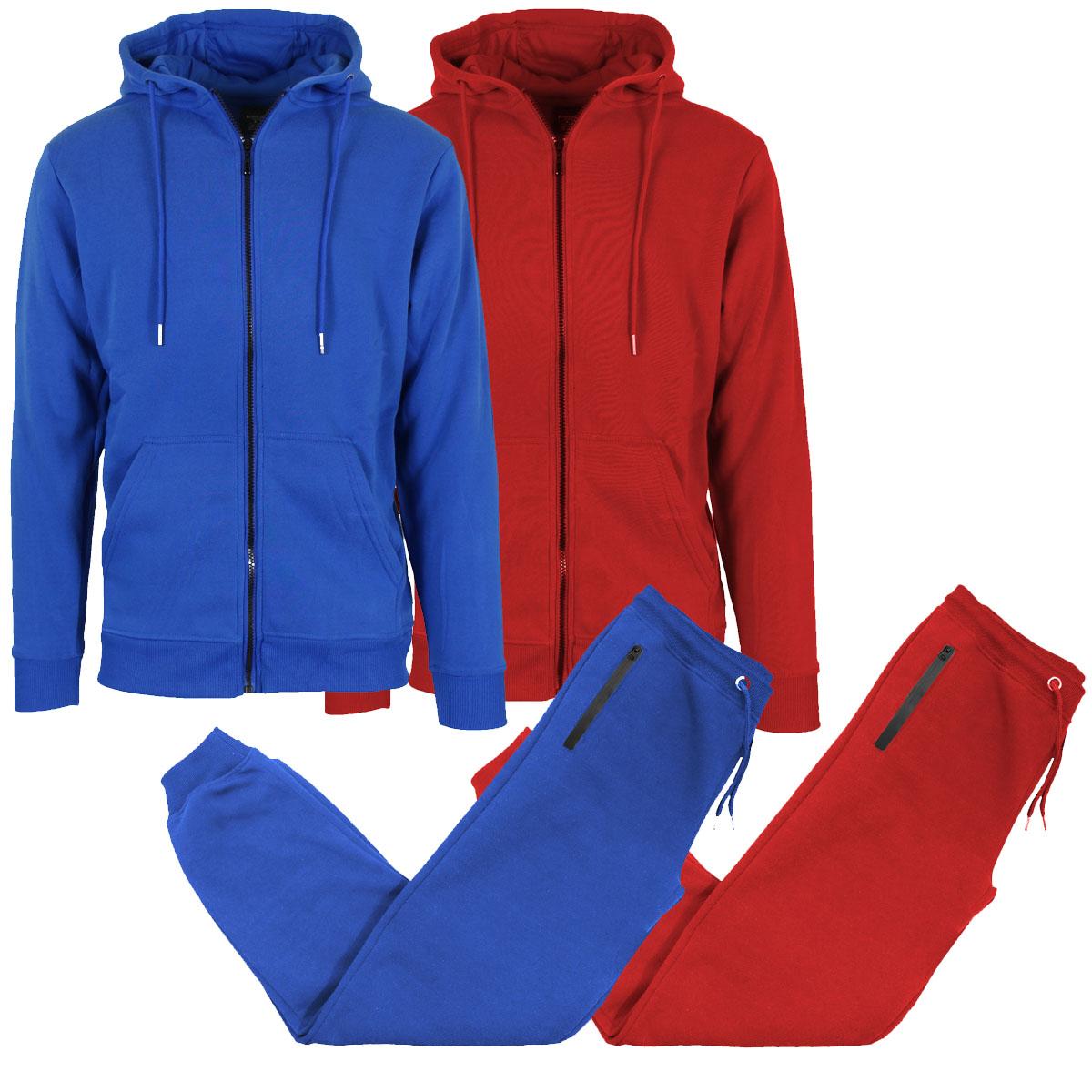 Mens 4-piece Fleece Zip Hoodie Jogger Set- 2 Full Sets- Classic Polar Tech Fleece Options Available