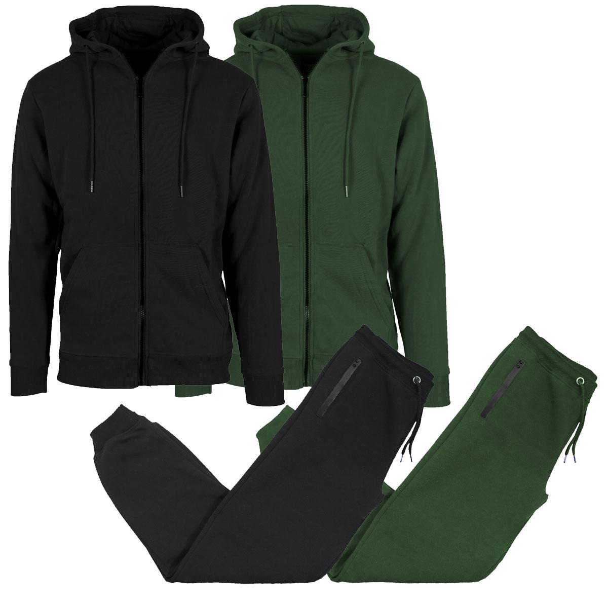 Mens 4-piece Fleece Zip Hoodie Jogger Set- 2 Full Sets- Classic Polar Tech Fleece Options Available