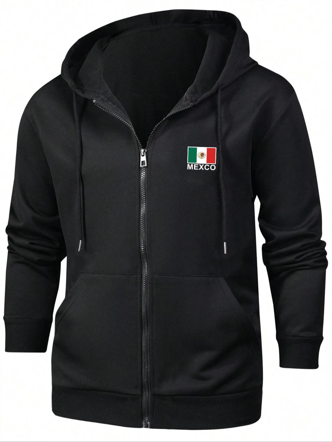 Men's Regular Fit Mexican Flag Eagle Print Hoodie Casual Letter Print Long Sleeve Hooded Sweatshirt For Fall Winter Men's Top For Daily Wear