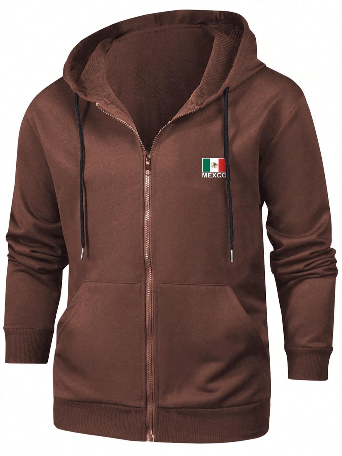 Men's Regular Fit Mexican Flag Eagle Print Hoodie Casual Letter Print Long Sleeve Hooded Sweatshirt For Fall Winter Men's Top For Daily Wear