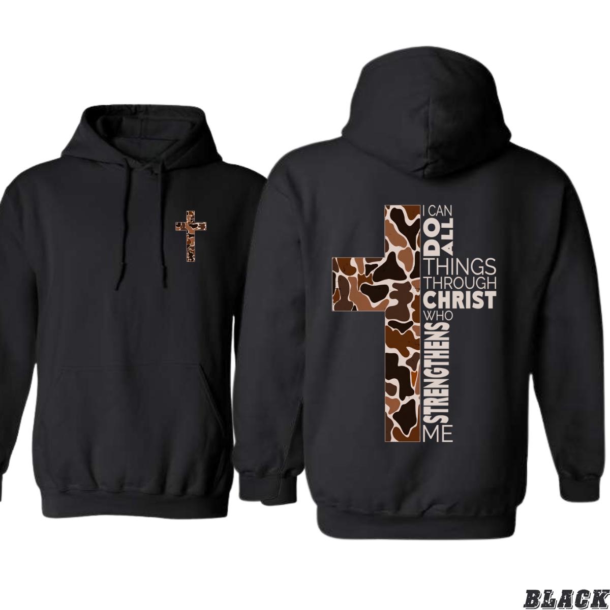 Christian Hoodie - Camo Cross Design With Philippians 413 Verse Perfect For Faithful Believers And Outdoorsmen Cozy Hoodie For Everyday Comfort And Spiritual Strength