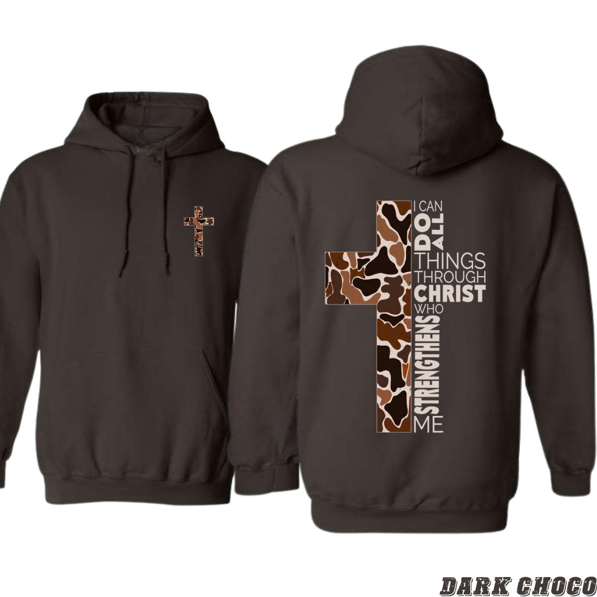 Christian Hoodie - Camo Cross Design With Philippians 413 Verse Perfect For Faithful Believers And Outdoorsmen Cozy Hoodie For Everyday Comfort And Spiritual Strength