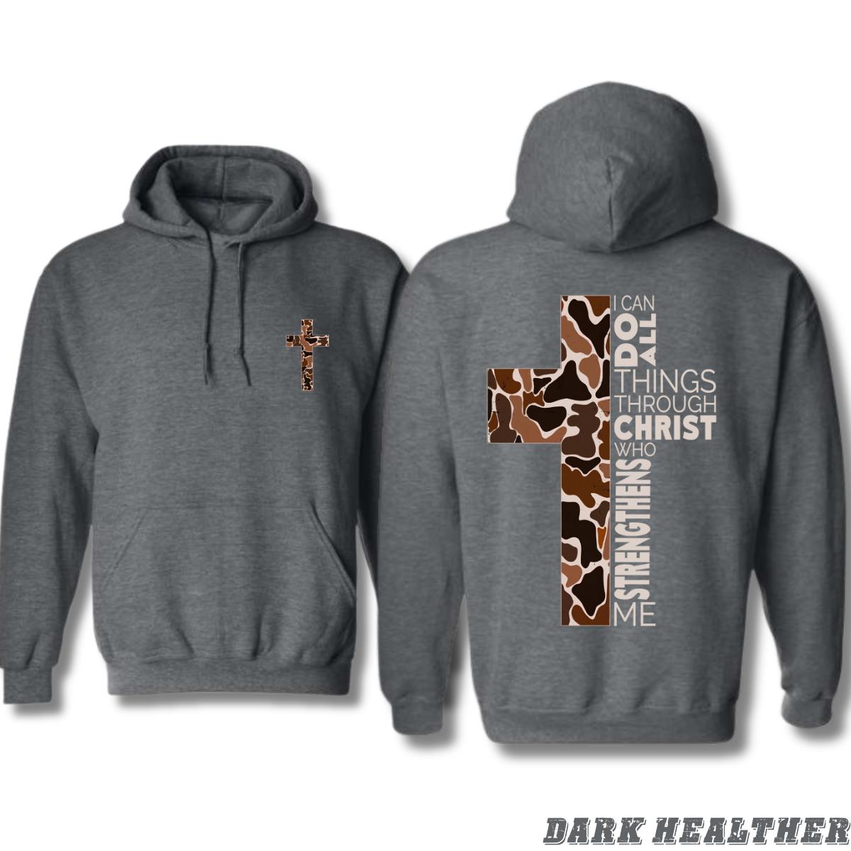 Christian Hoodie - Camo Cross Design With Philippians 413 Verse Perfect For Faithful Believers And Outdoorsmen Cozy Hoodie For Everyday Comfort And Spiritual Strength