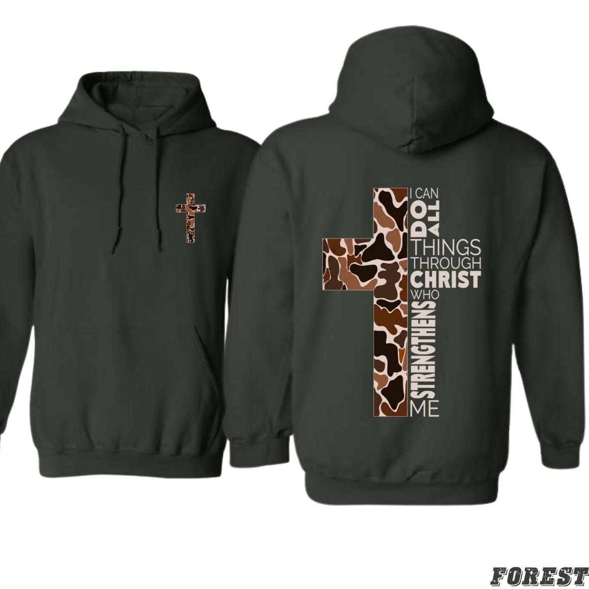 Christian Hoodie - Camo Cross Design With Philippians 413 Verse Perfect For Faithful Believers And Outdoorsmen Cozy Hoodie For Everyday Comfort And Spiritual Strength