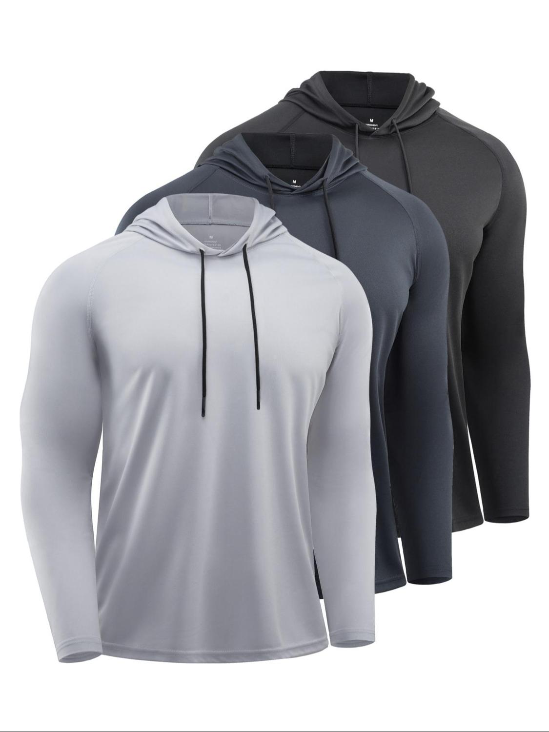 Men's Solid Long Sleeve Drawstring Hoodie Tee Casual Sporty Hooded Sweatshirt For Running Gym Workout Men's Sport Outdoor Clothing For Spring Fall