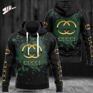 Gucci Dirty Dark Green Golden Logo Luxury Brand Premium Hoodie For Men Women Luxury Hoodie Outfit For Fall Outfit