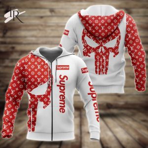 Louis Vuitton Supreme Punisher Skull Luxury Brand Zipper Hoodie For Men Women Luxury Hoodie Outfit For Fall Outfit