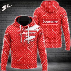Louis Vuitton Supreme Red Luxury Brand Hoodie For Men Women Luxury Hoodie Outfit For Fall Outfit