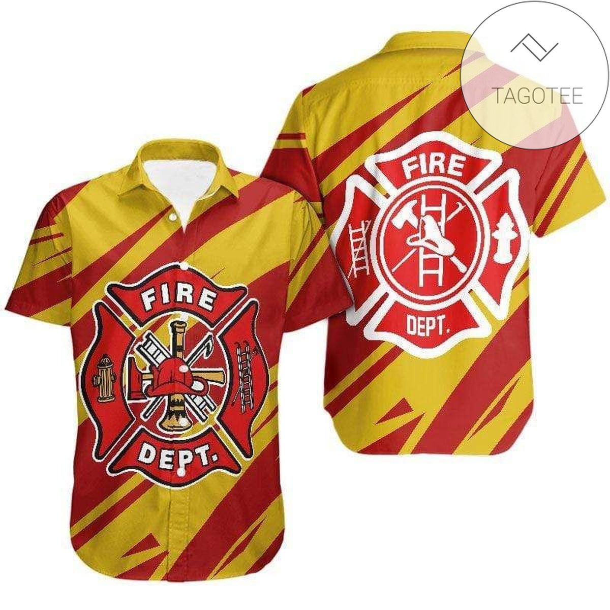 2022 Authentic Hawaiian Aloha Shirts Firefighter Yellow And Red