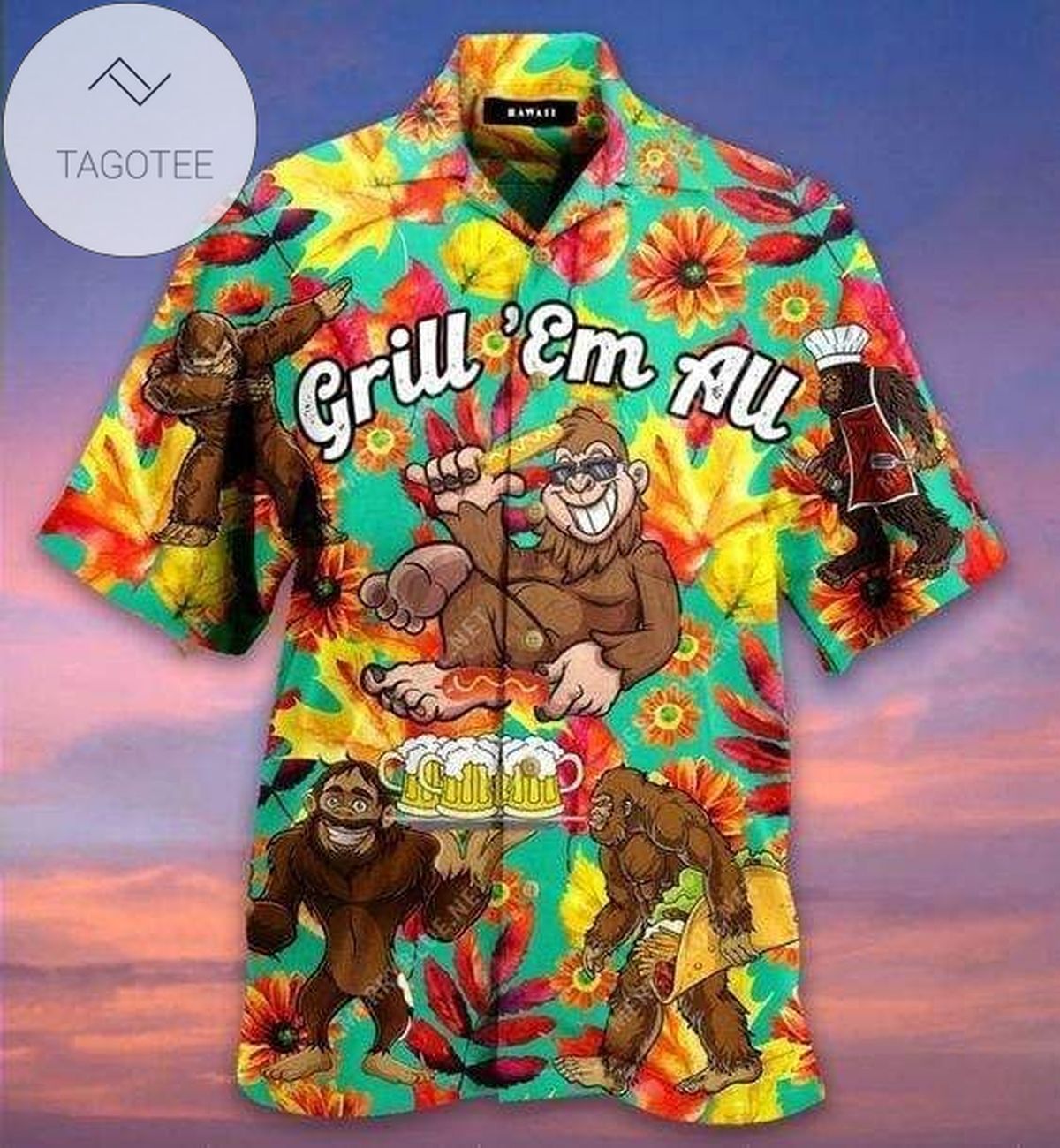 2022 Authentic Hawaiian Shirts Bigfoot Blue Floral