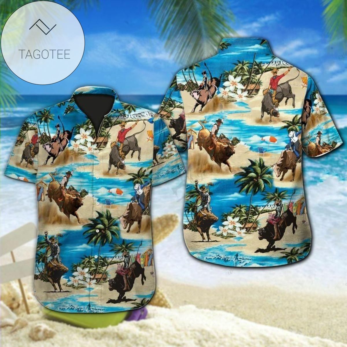 2022 Authentic Hawaiian Shirts Bull Riding Tropical