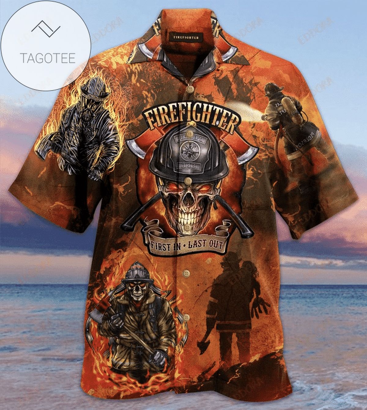 2022 Authentic Hawaiian Shirts Firefighter First In Last Out Skull Fire