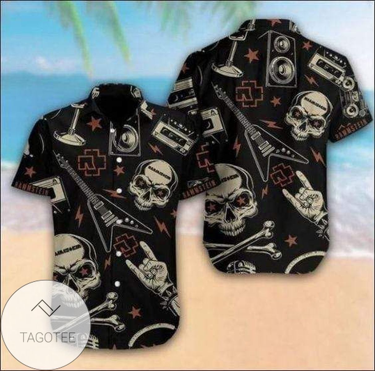 2022 Authentic Hawaiian Shirts Rammstein Black Skull Guitar