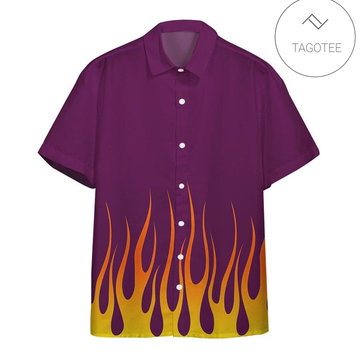 3D AOP Purple Rod Green Flame With Skull Custom Hawaiian Shirt