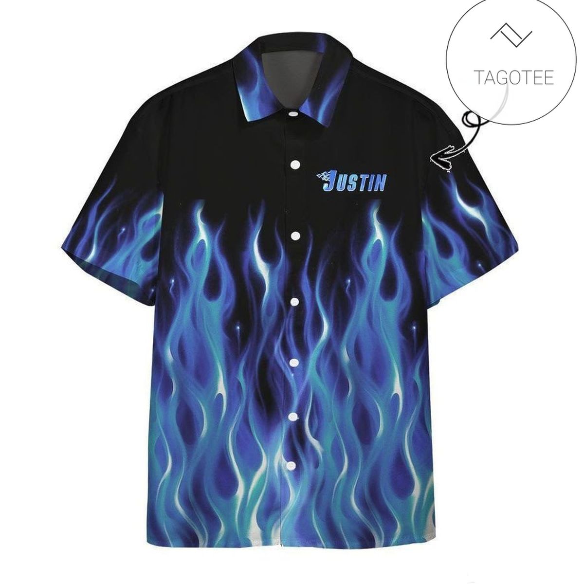 3D AOP Rod Blue Flame With Skull Custom Hawaiian Shirt