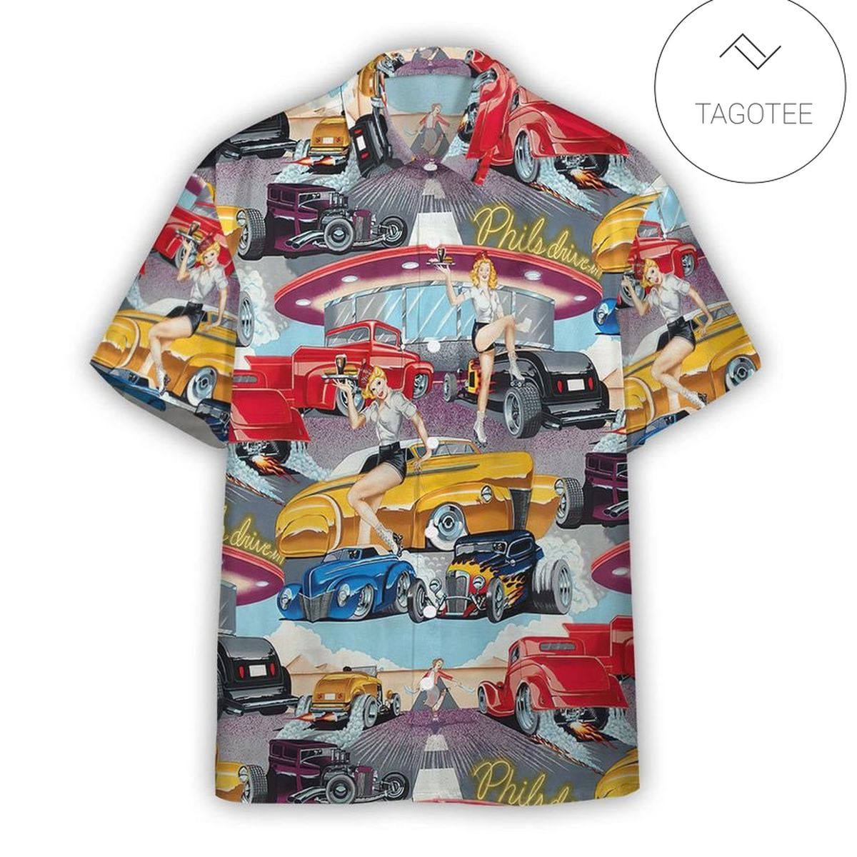 3D AOP Vintage Rod Car Sunset Beach Custom Hawaiian Shirt