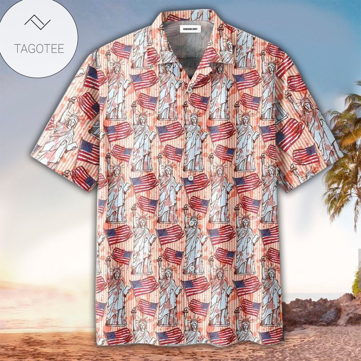 4th Of July Flamingo Hawaiian Graphic Print Short Sleeve Hawaiian Shirt