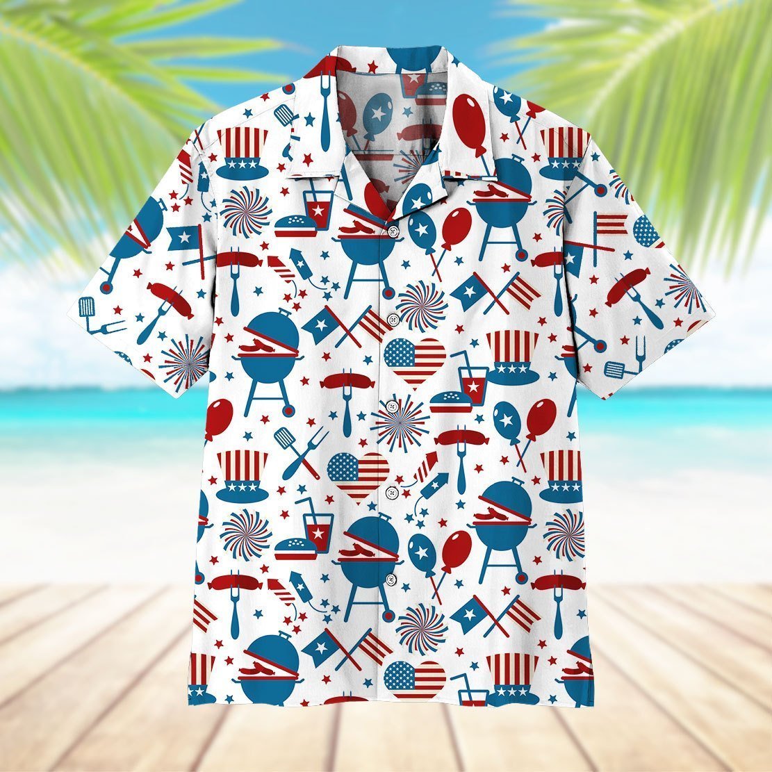 4th Of July Hawaiian Shirt Set For Men Women