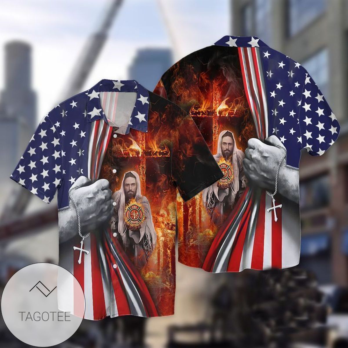 4th Of July Independence American Flag Jesus For Men And Women Graphic Print Short Sleeve Hawaiian Casual Shirt