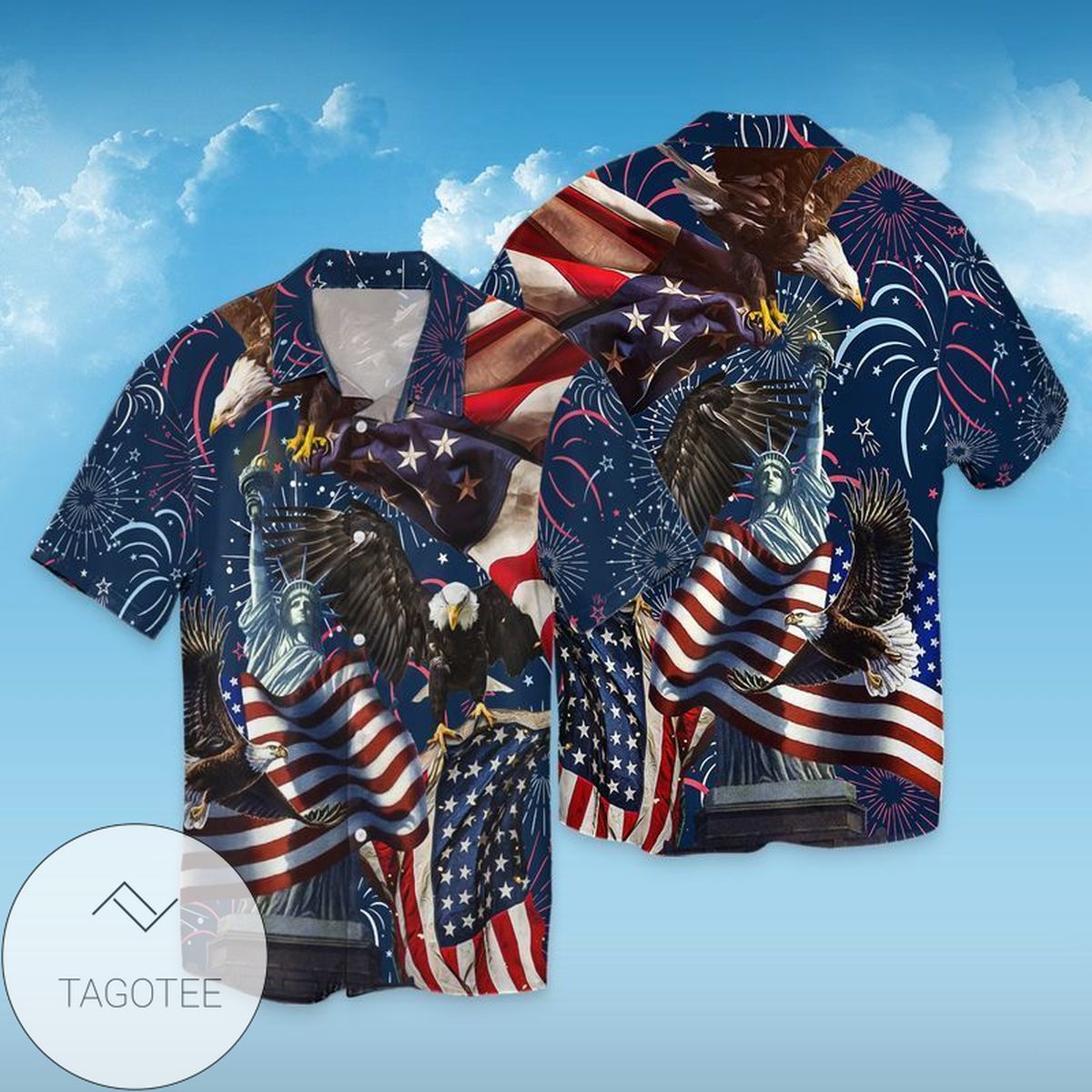 4th Of July Independence Day American Firefighter  Eagle 2 Graphic Print Short Sleeve Hawaiian Casual Shirt