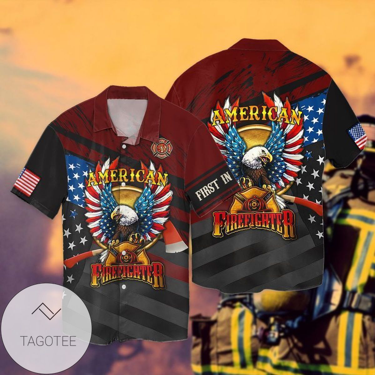 4th Of July Independence Day American Firefighter  Eagle 2 Graphic Print Short Sleeve Hawaiian Casual Shirt