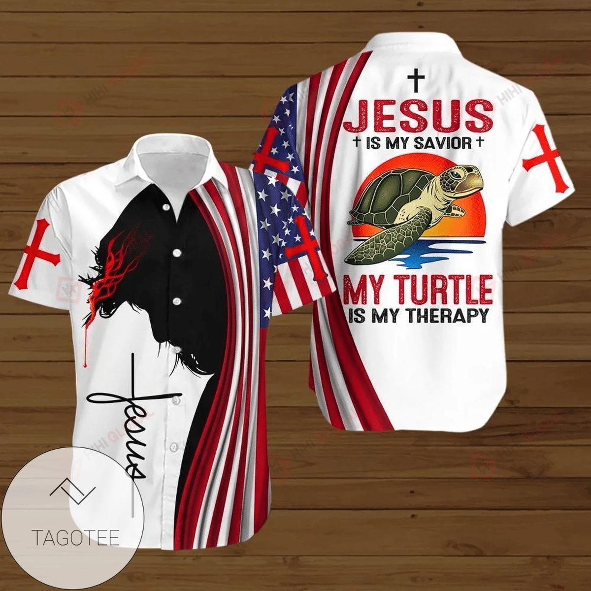 4th Of July Independence Day jesus Bible Cross Jesus Is My Savior My Turtle Is My Therapy Graphic Print Short Sleeve Hawaiian Casual Shirt