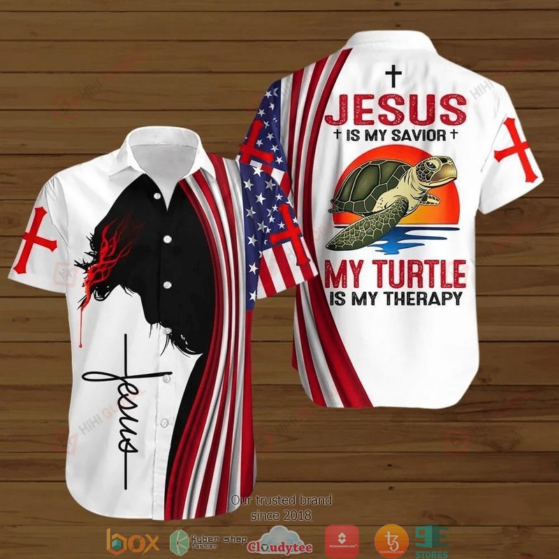 4th Of July Independence Day jesus Bible Cross Jesus Is My Savior My Turtle Is My Therapy Short Sleeve Hawaiian shirt