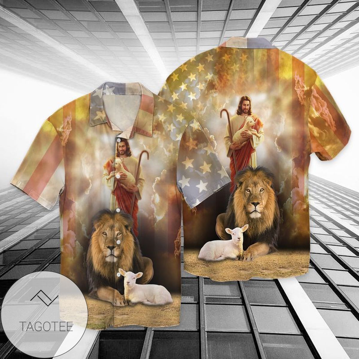 4th Of July Independence Day Jesus God Lion For Men And Women Graphic Print Short Sleeve Hawaiian Casual Shirt