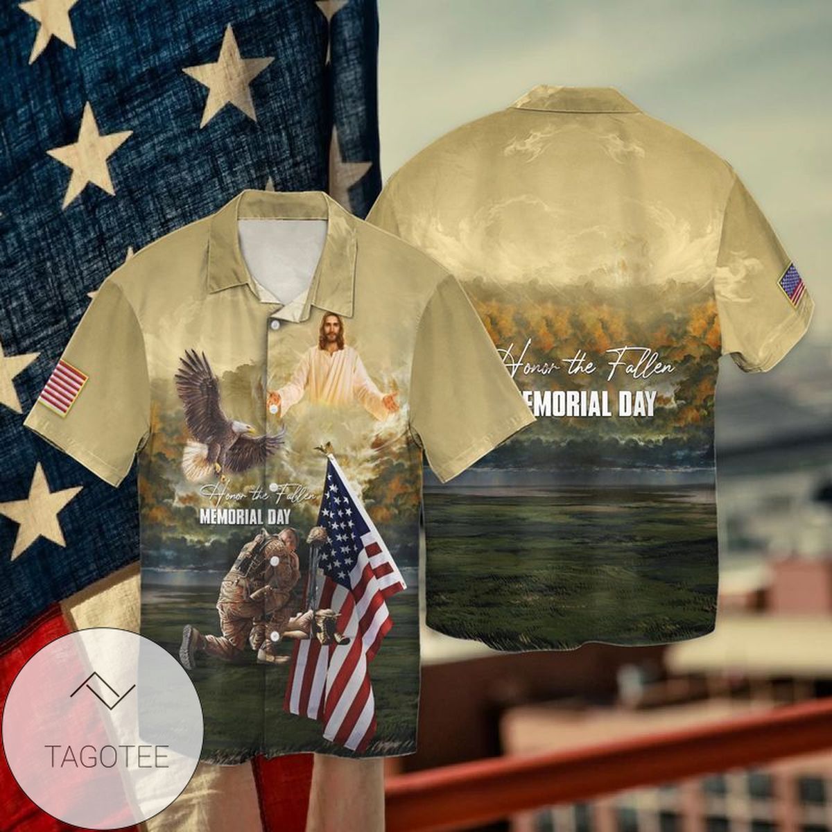 4th Of July Independence Day Memorial Day Eagle And Veteran Graphic Print Short Sleeve Hawaiian Casual Shirt