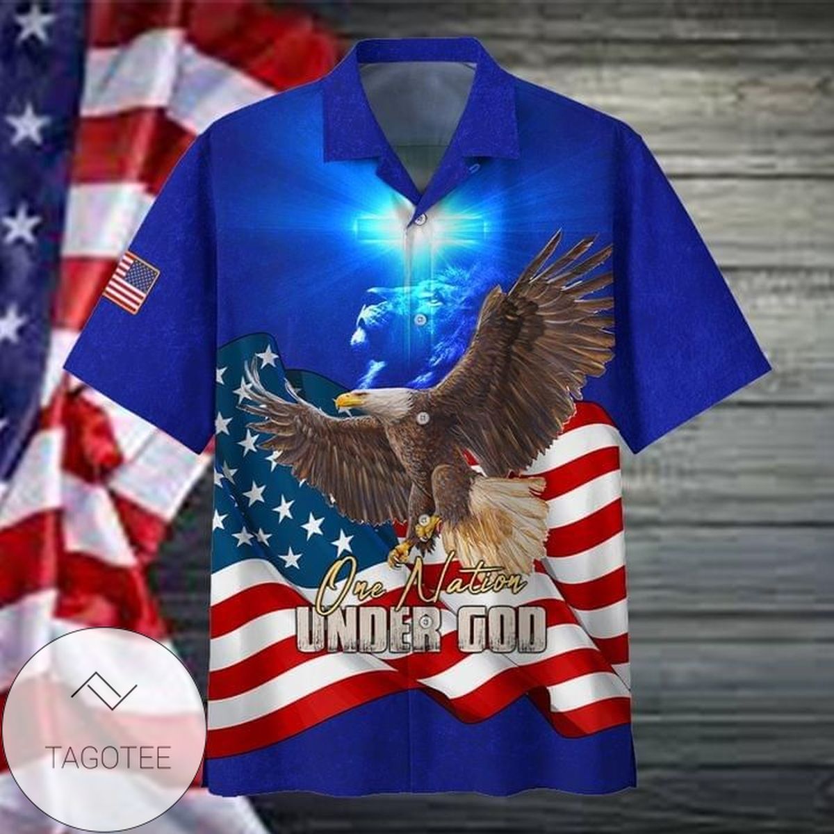 4th Of July One Nation Under God Hawaiian Graphic Print Short Sleeve Hawaiian Casual Shirt