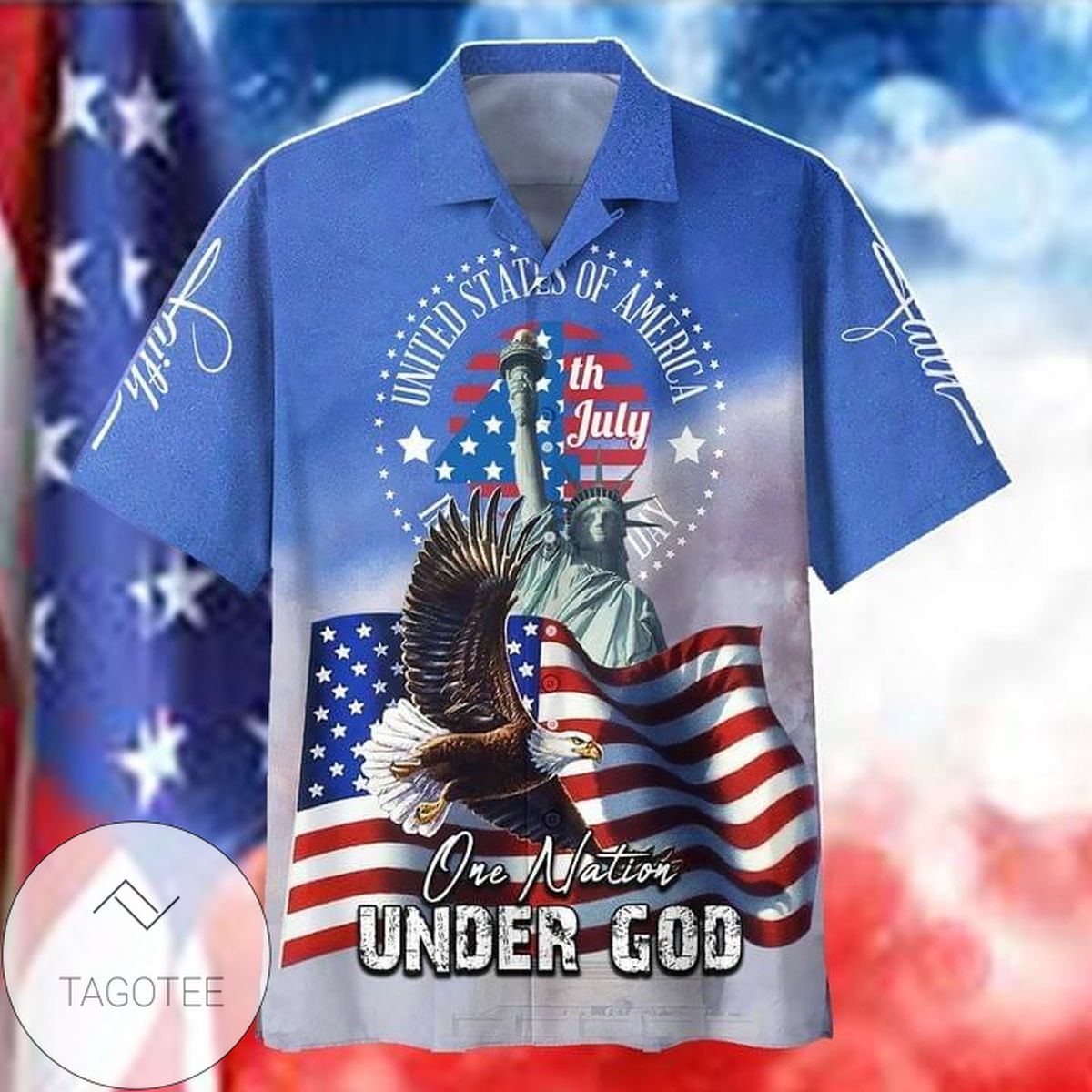 4th Of July One Nation Under God 1 Hawaiian Graphic Print Short Sleeve Hawaiian Casual Shirt