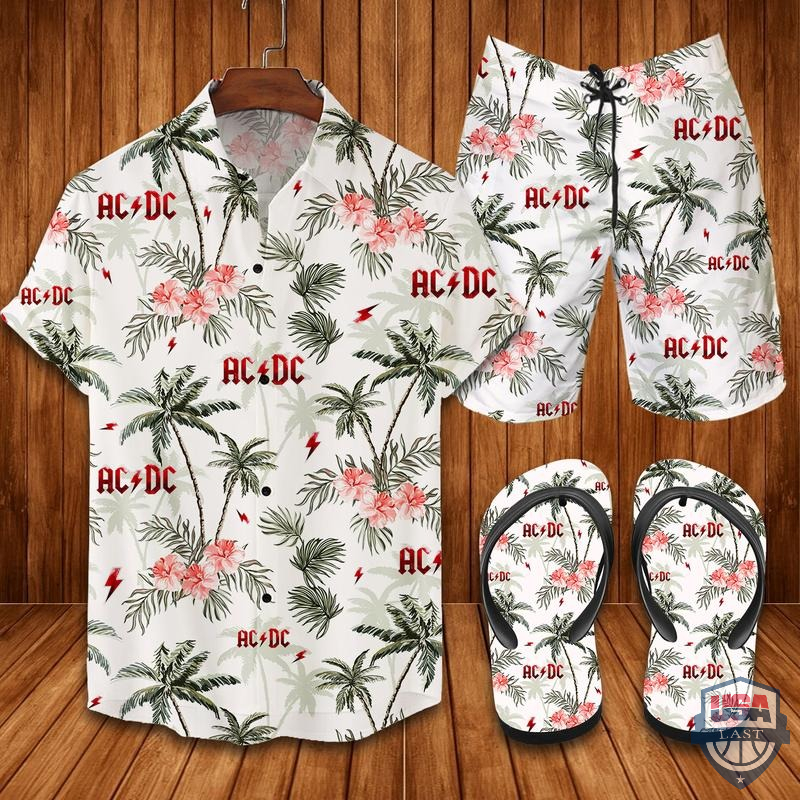 AC DC Hawaiian Shirt Beach Short And Flip Flops