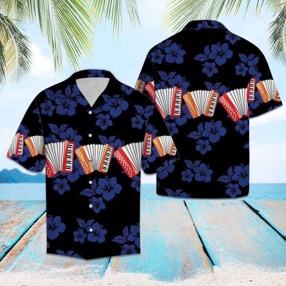 Accordion Hawaiian Shirt Black For Men Women