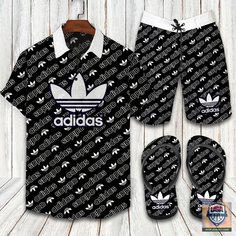 Adidas Logo Pattern Hawaiian Shirt Beach Short