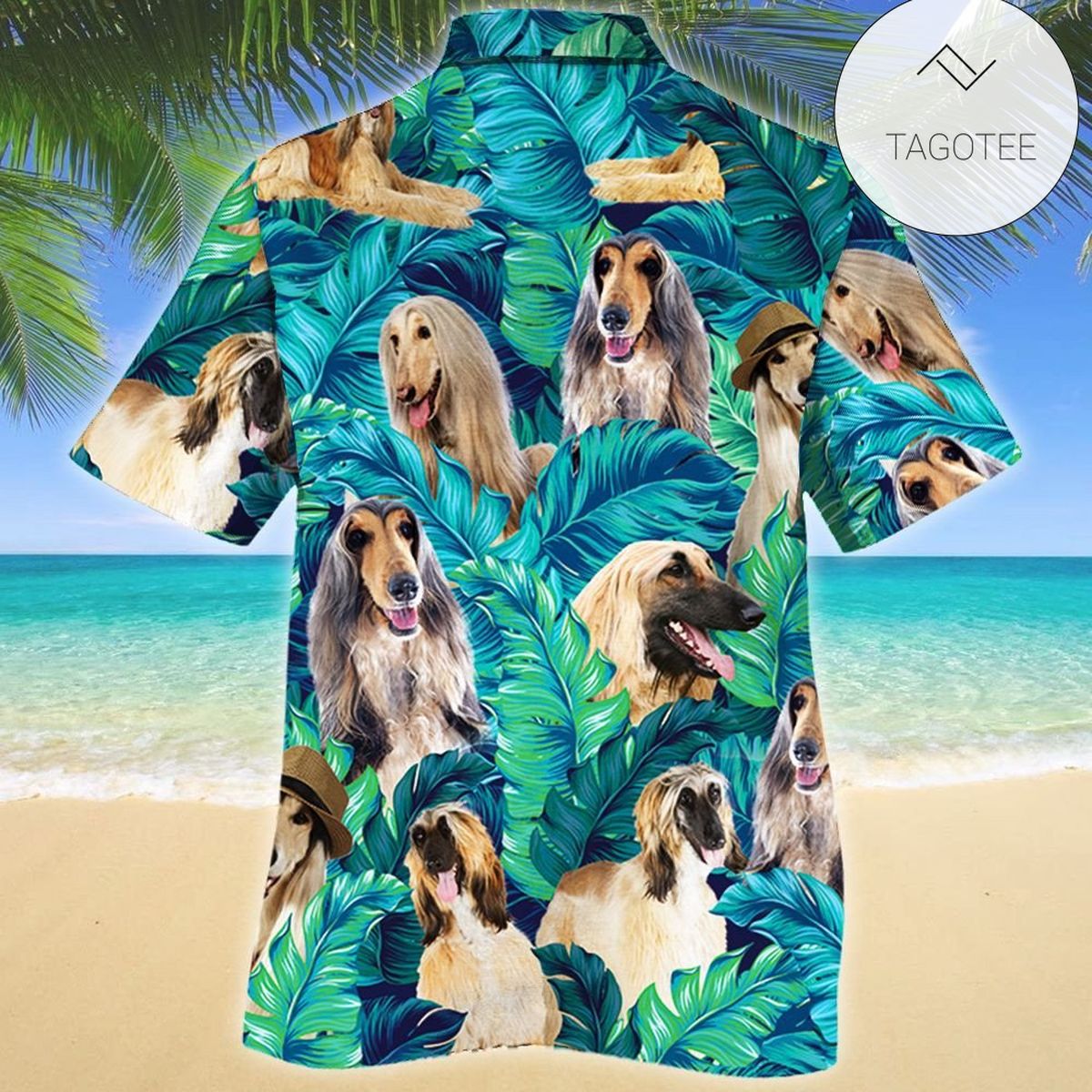 Afghan Hound Dog Blue Tribal Pattern Hawaii Shirt