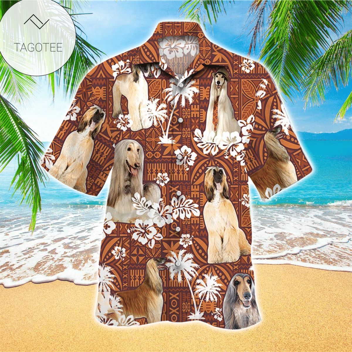 Afghan Hound Dog Red Tribal Pattern Hawaiian Shirt