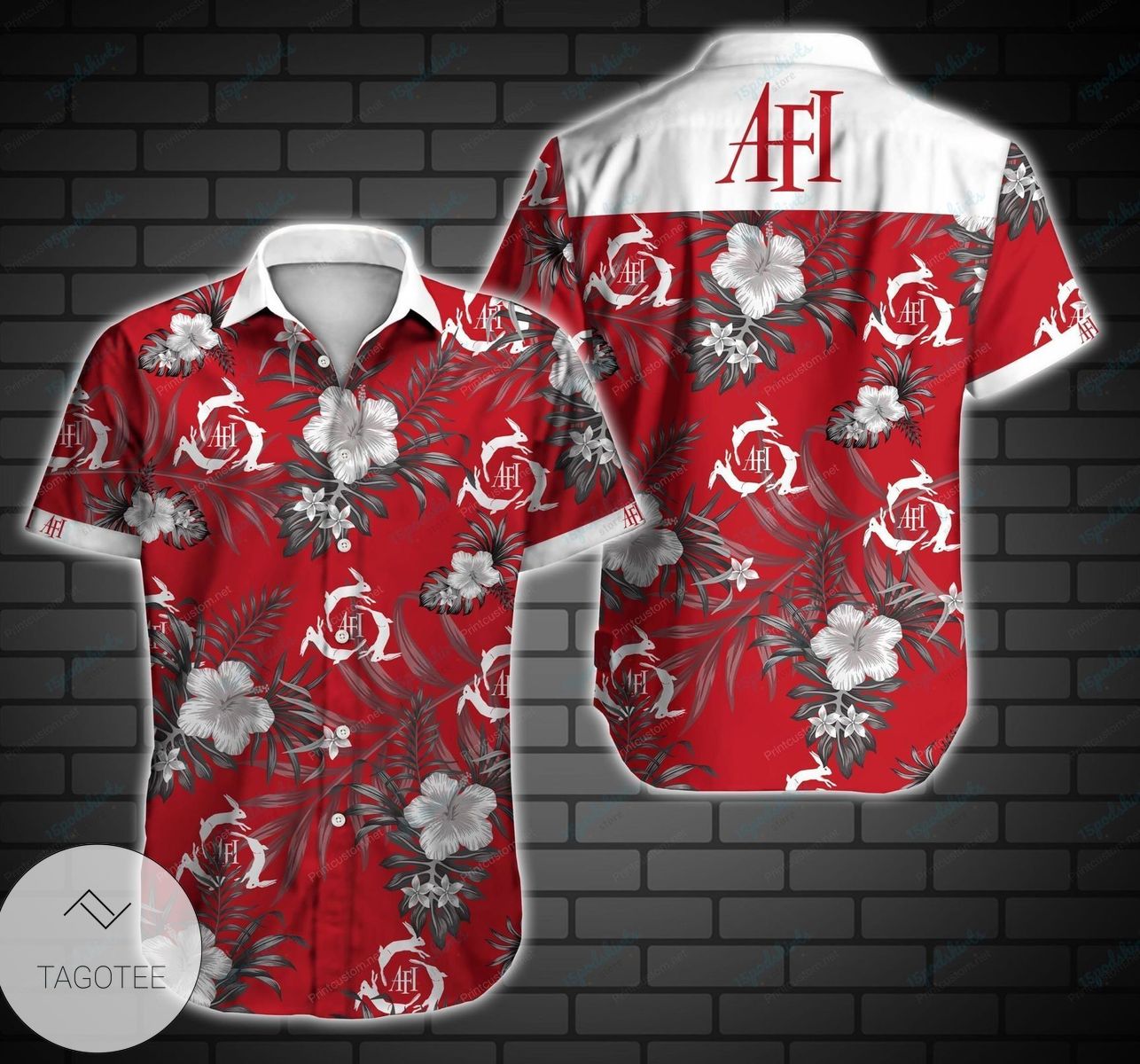 AFI Hawaiian Graphic Print Short Sleeve Hawaiian Casual Shirt