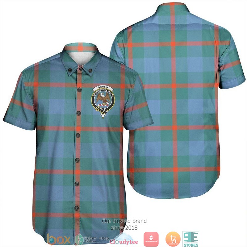 Agnew Modern Tartan Crest Personalized Short Sleeve Hawaiian Shirt