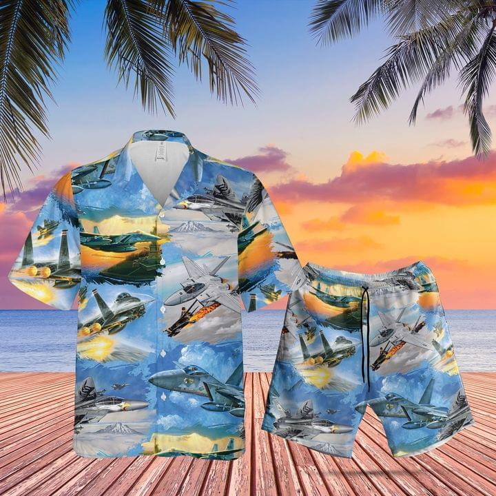 Air Force Mcdonnell Douglas F-15 Eagle Sunset Aloha Hawaiian Shirts