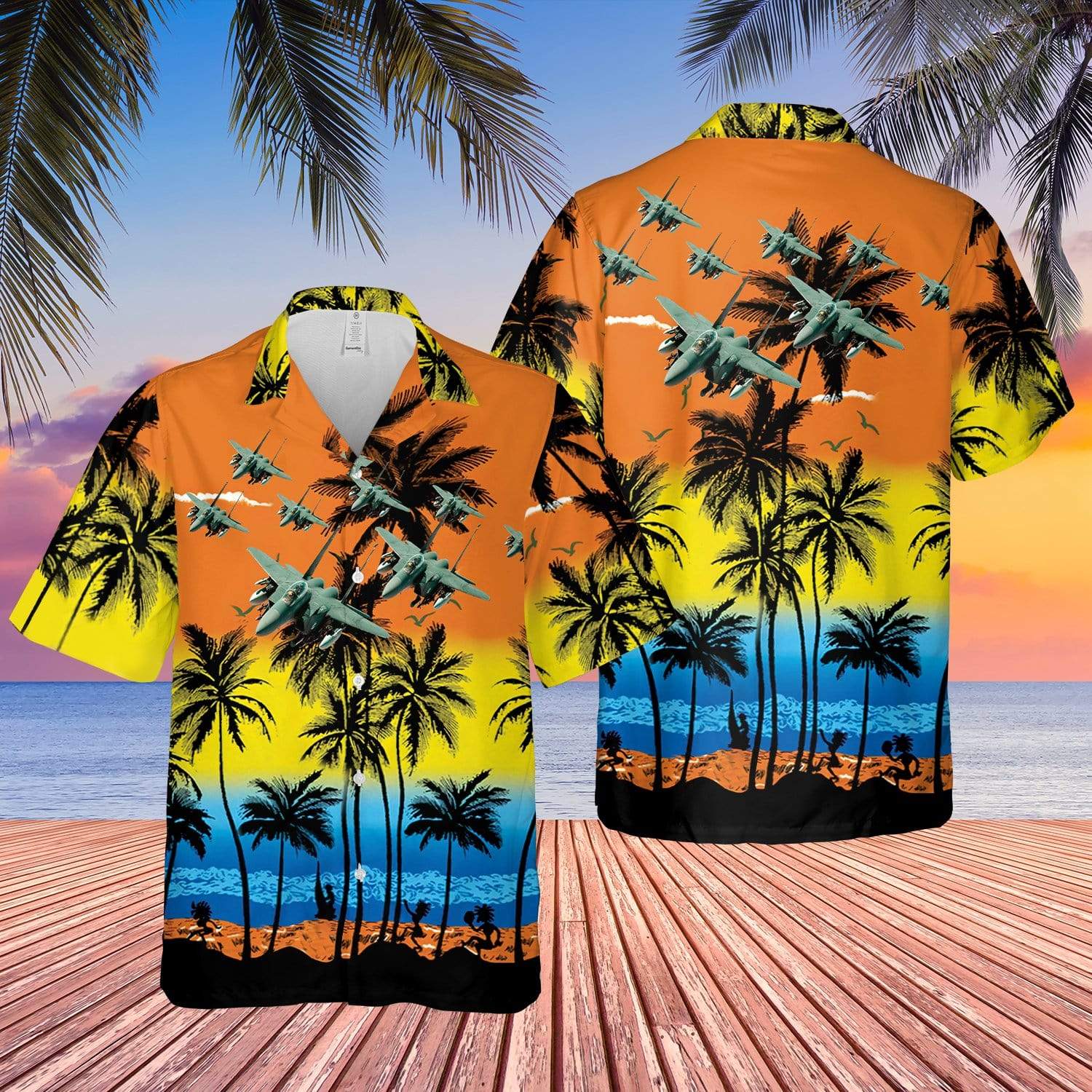 Air Force Mcdonnell Douglas F-15 Eagle Sunset Aloha Hawaiian Shirts