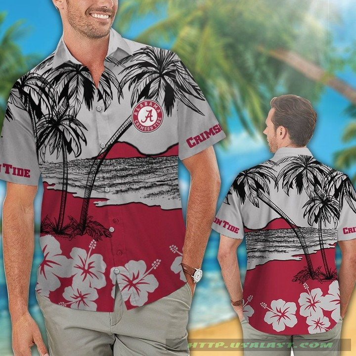 Alabama Crimson Tide Hibiscus Hawaiian Shirt Beach Short