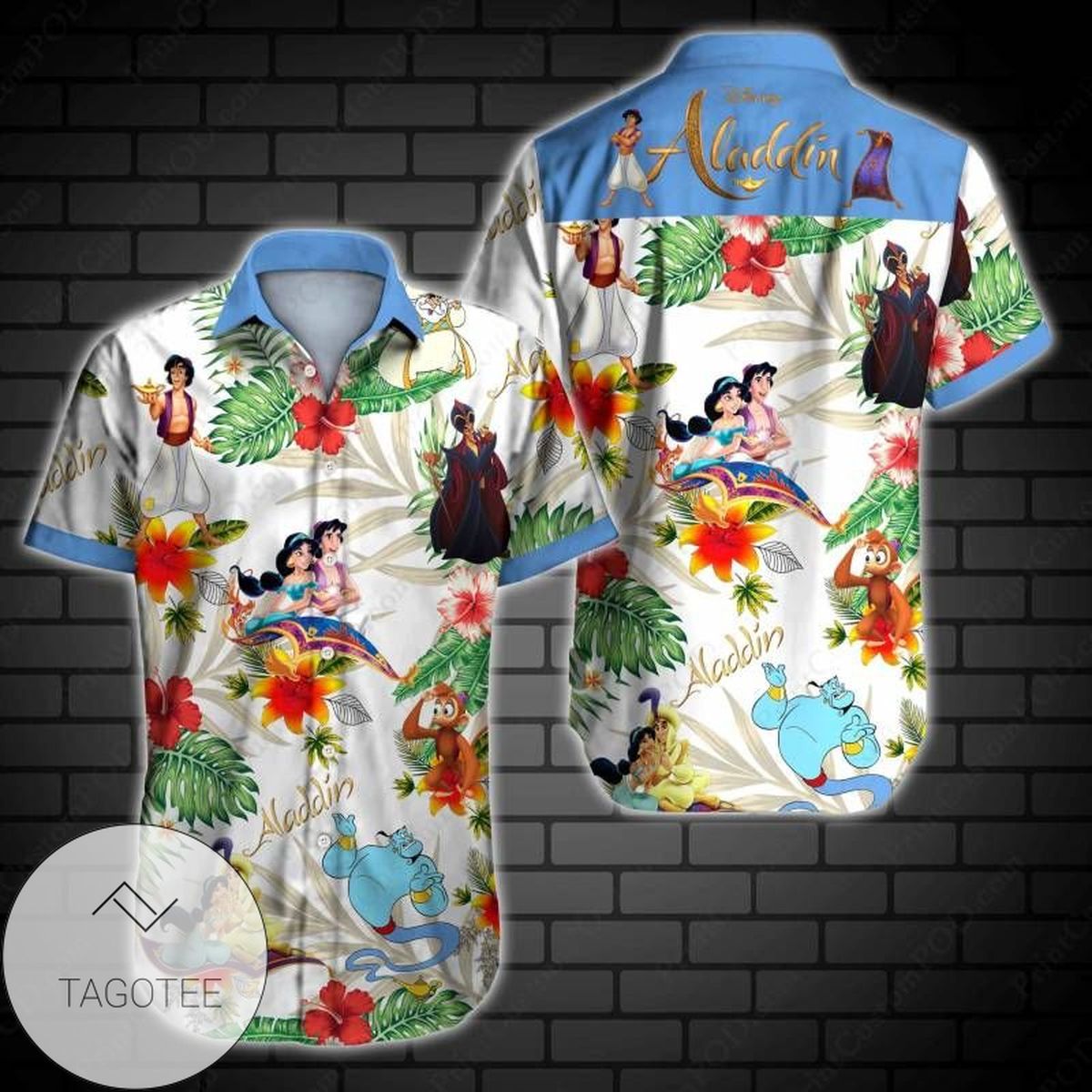 Aladdin Hawaiian Graphic Print Short Sleeve Hawaiian Casual Shirt