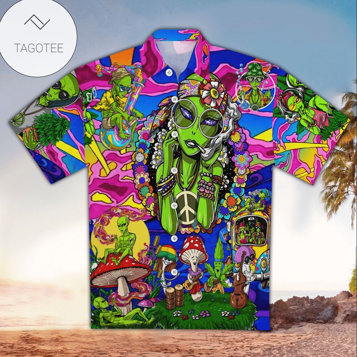 Alien Camping Hawaiian Shirt Alien Camping With Bigfoot Pattern Black Hawaii Aloha Shirt