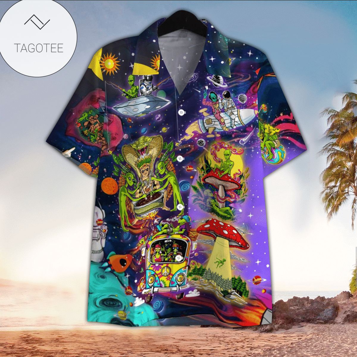 Alien Hawaiian Shirt Alien Playing Skateboard Pattern Blue Hawaii Aloha Shirt