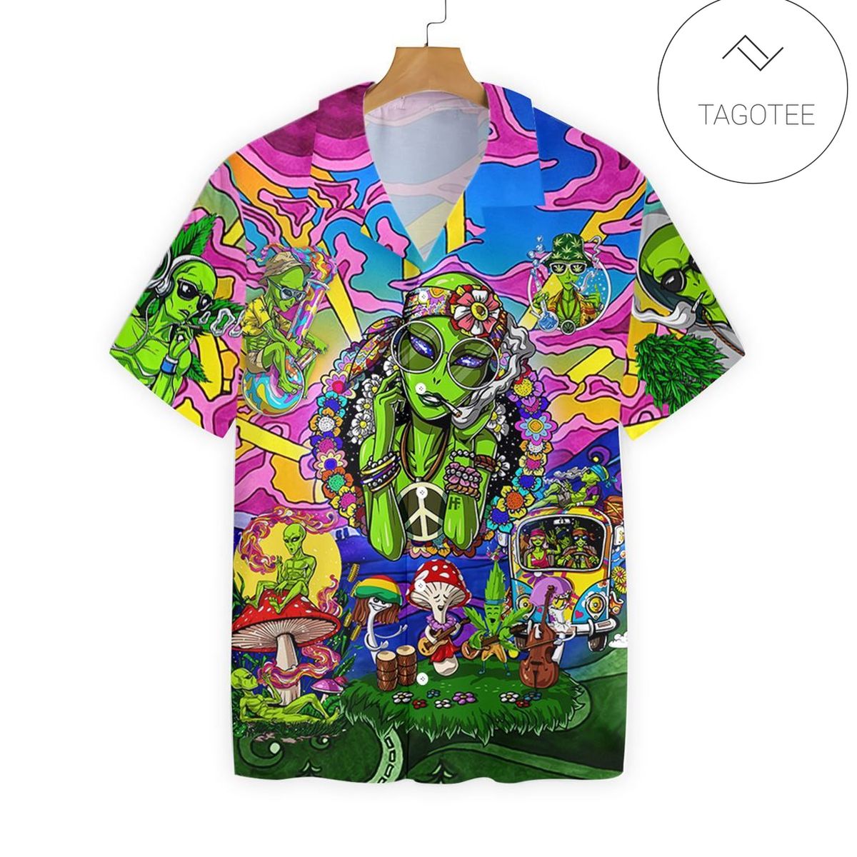 Alien Hawaiian Shirt Green Smiling Alien Head Pattern White Hawaii Aloha Shirt