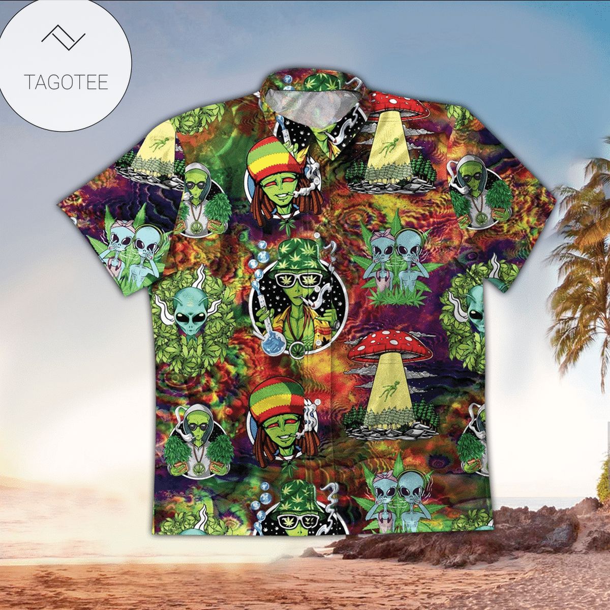 Alien Hawaiian Shirt Hippie Alien Pink Blue Green Hawaii Aloha Shirt