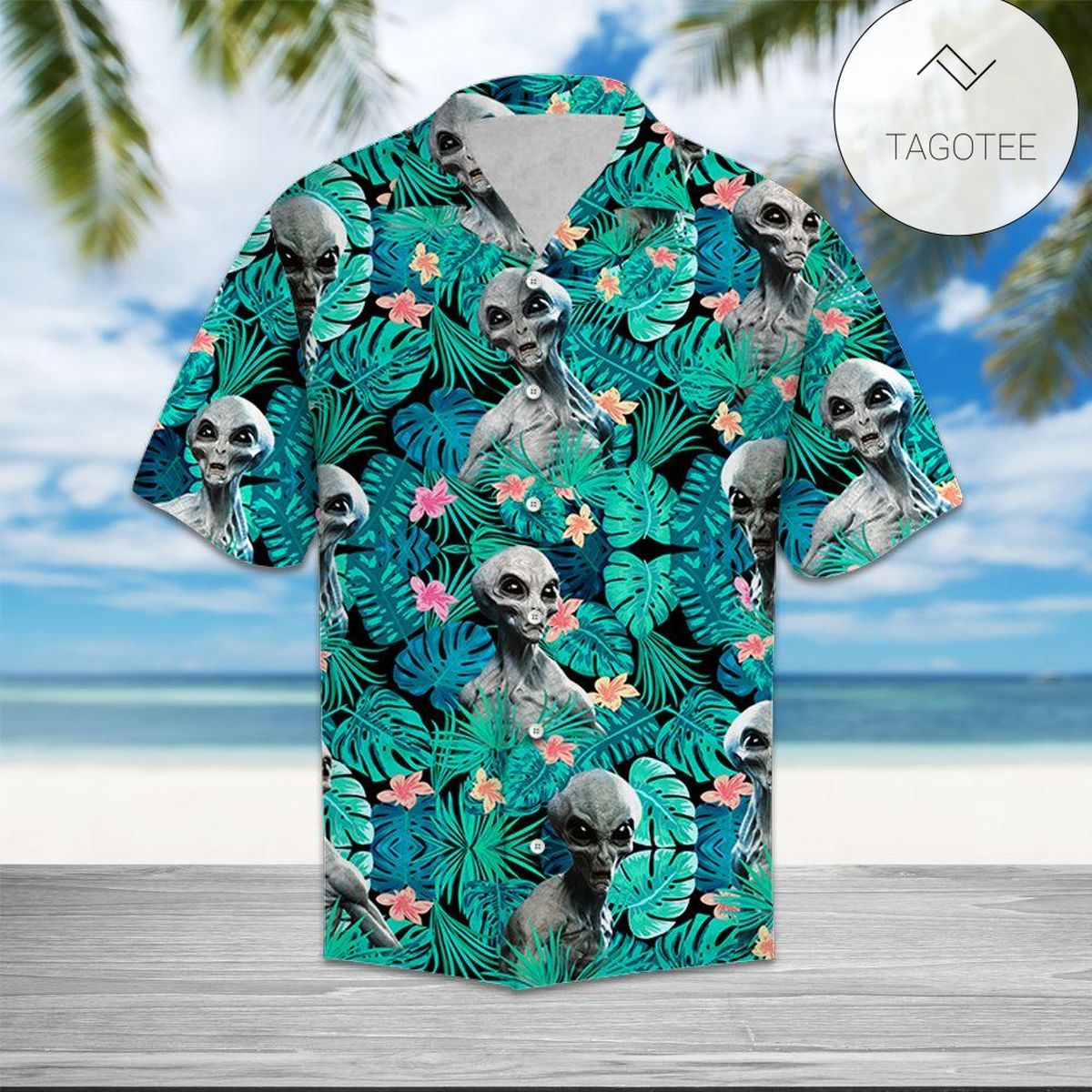 Alien In The World Of Mushrooms Hippie Hawaiian Shirt